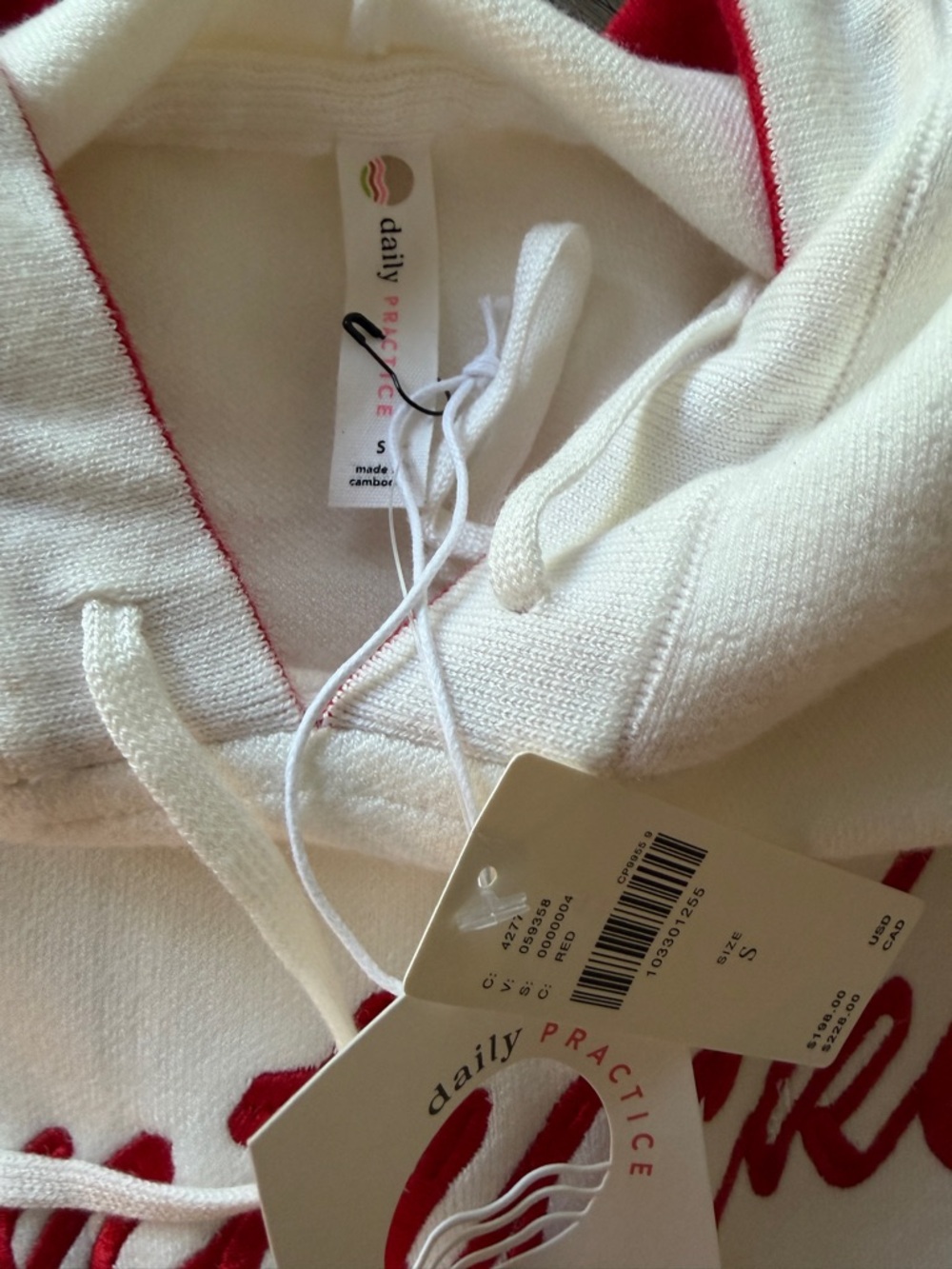 Anthropologie Daily Practice Nantucket Red and White Hoodie Sweater Size S - Picture 4 of 8